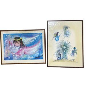 Vintage Signed Rafael Angel Ceramic Wall Art With Wooden Frame